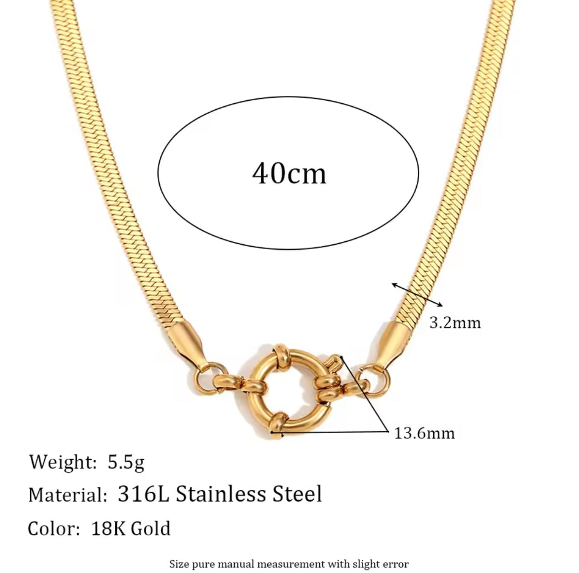 Flat Snake & Rolo Chain Necklace – 18K Gold Plated