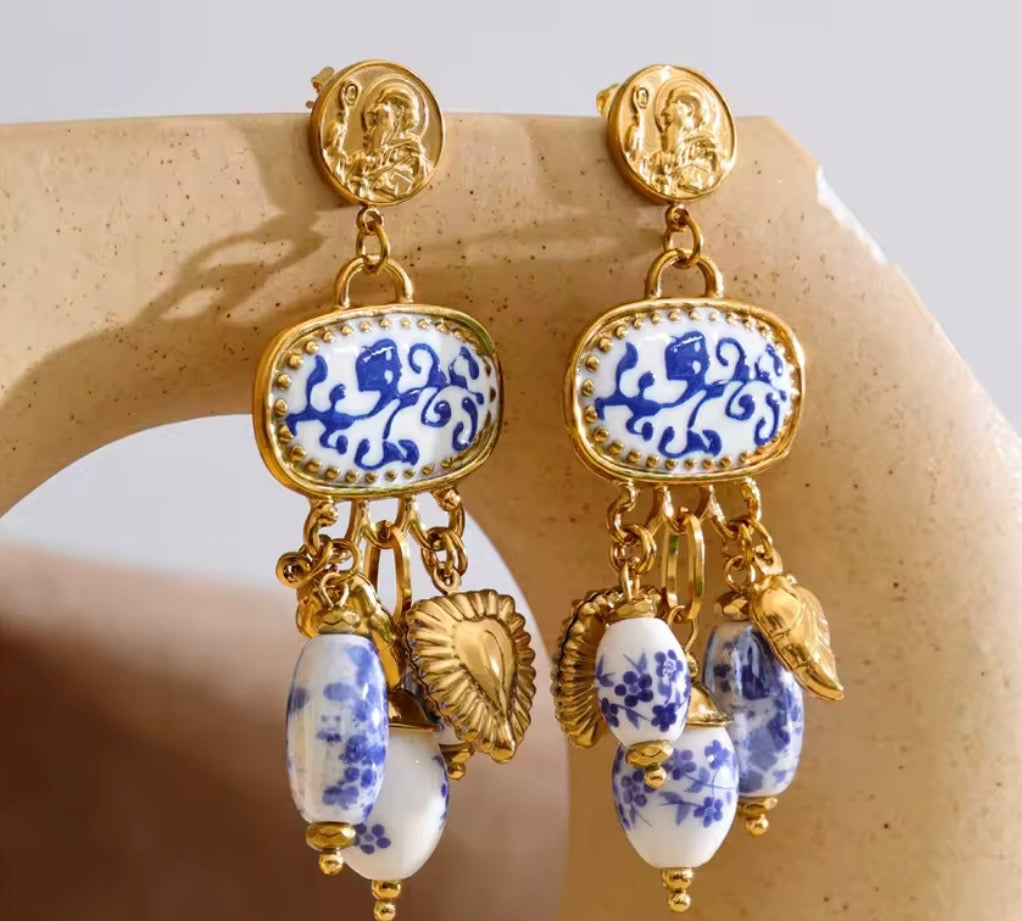 Royal Porcelain Earrings – 18K PVD Gold Plated Stainless Steel