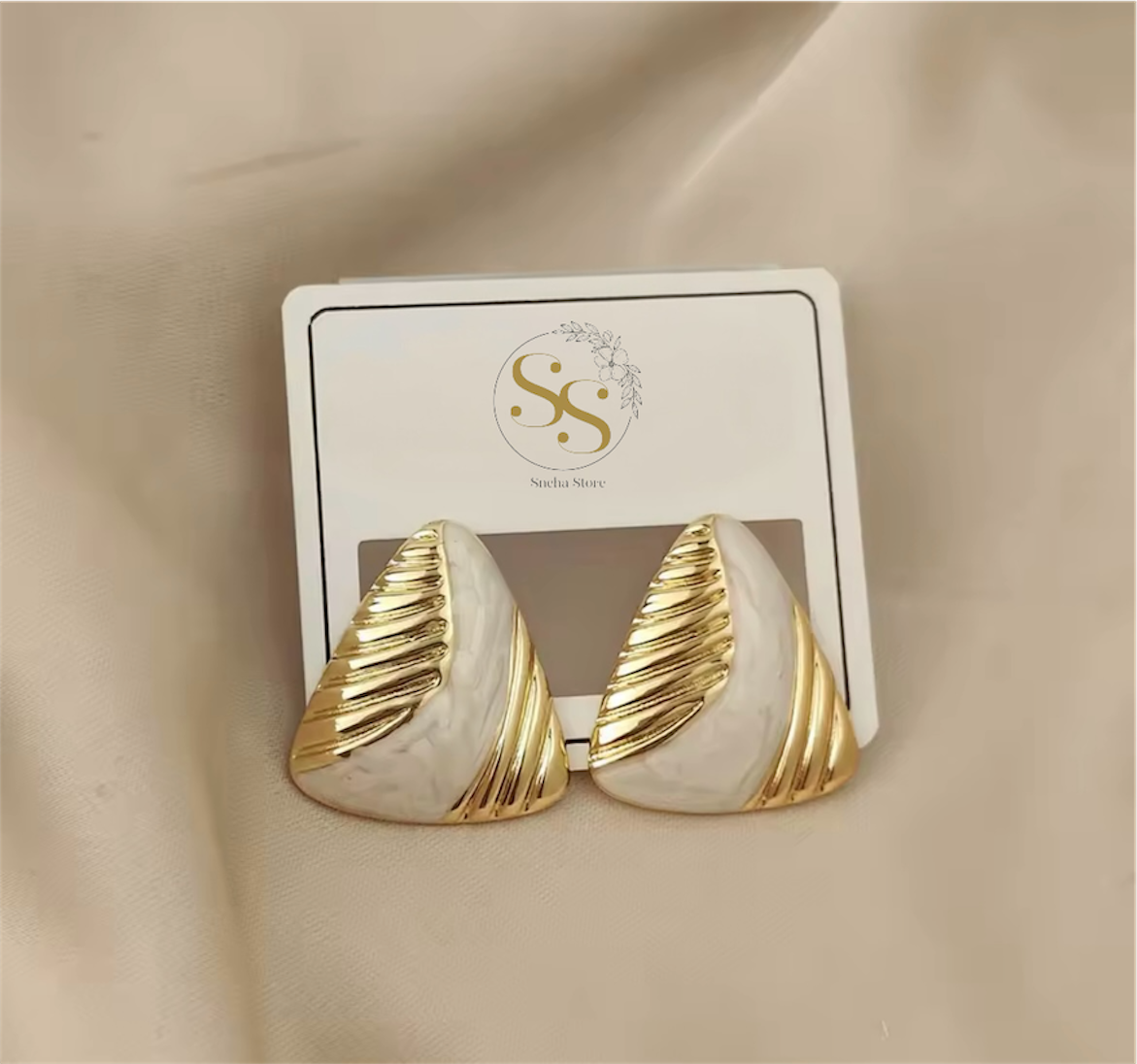 Golden Wave Enamel Statement Earrings