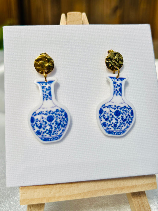 💙 Porcelain Dream Earrings – Stainless Steel & Acrylic
