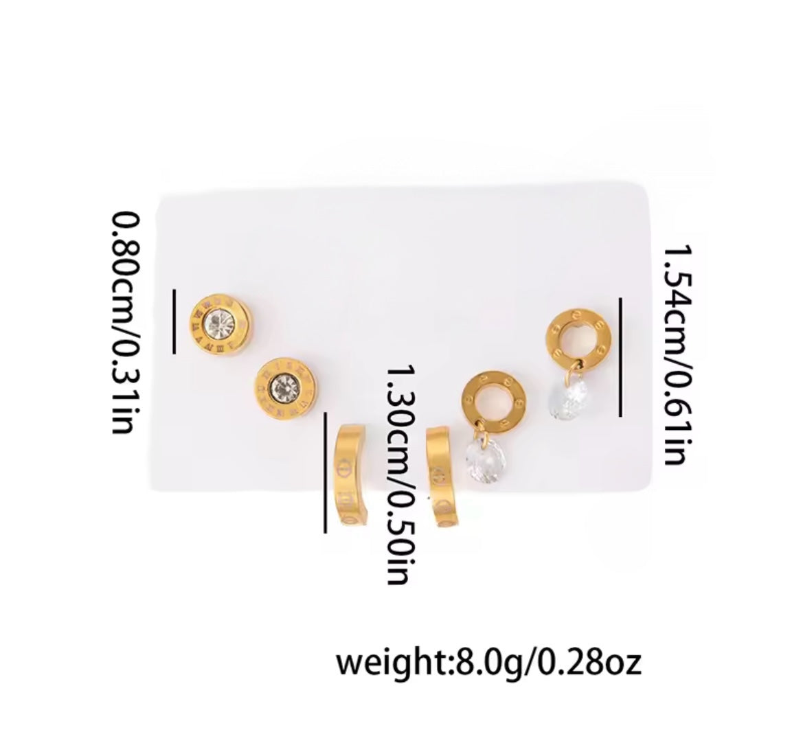 Roman Style Stainless Steel Earring Set