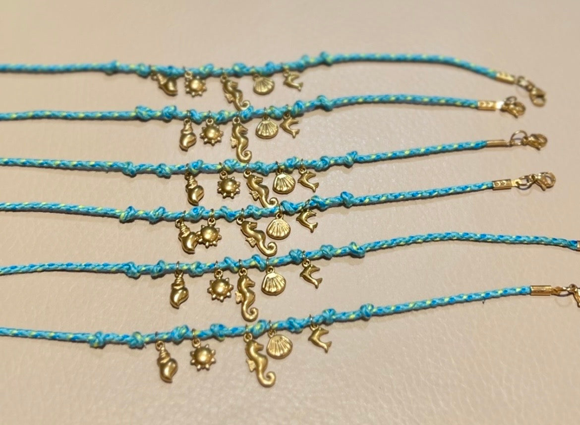 Ocean Breeze Charm Cotton Anklet – Stainless Steel