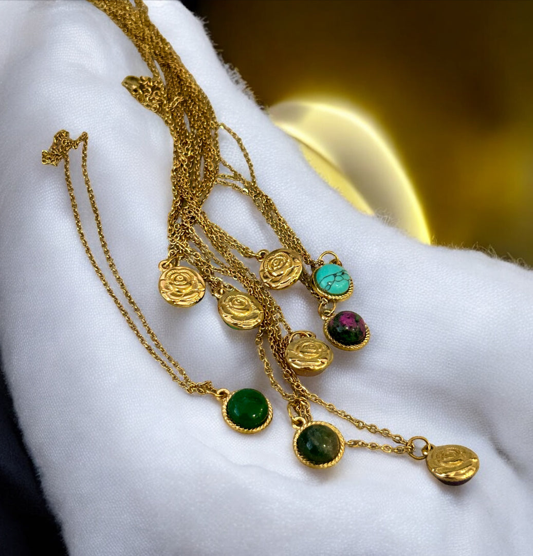 Mystic Earth Collection – Natural Stone Jewellery Set (Malachite, Amethyst, Tiger Eye, Turquoise, Green Jade, Rose Quartz, Blue Lace Agate,Plant Agate, Unakite)