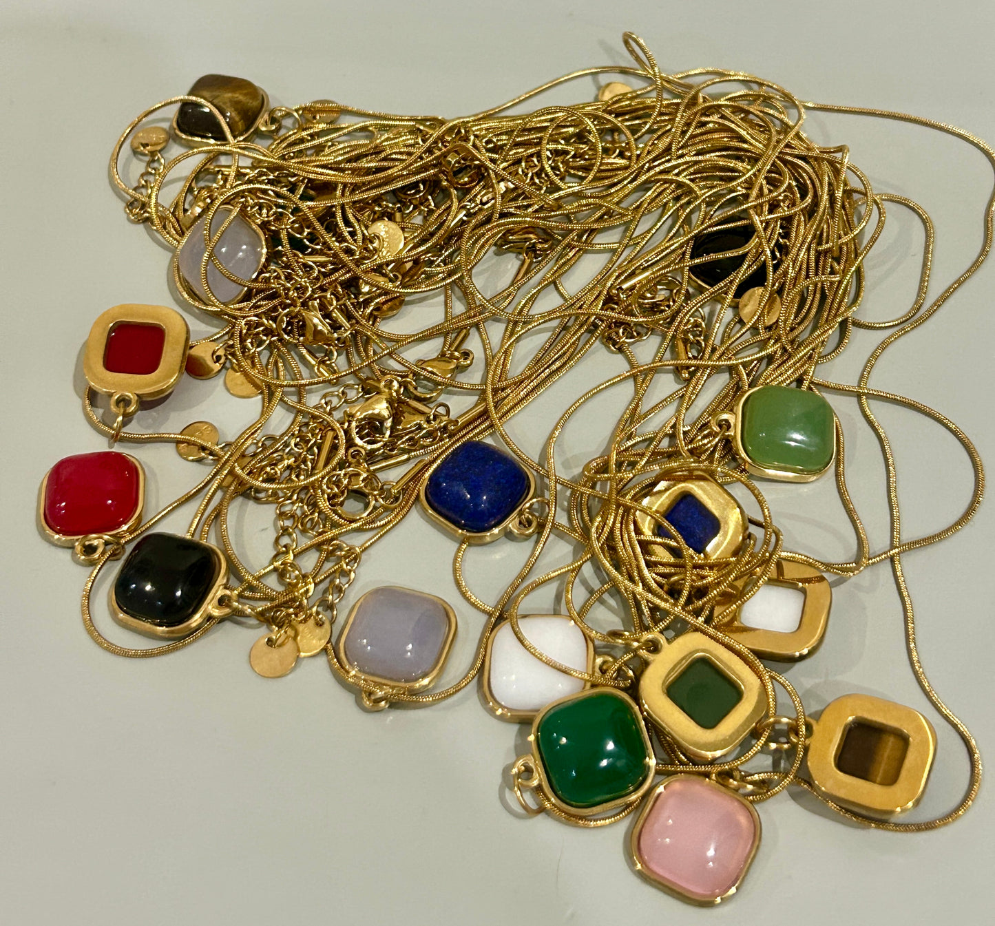 Natural Stone Square Pendant Necklace