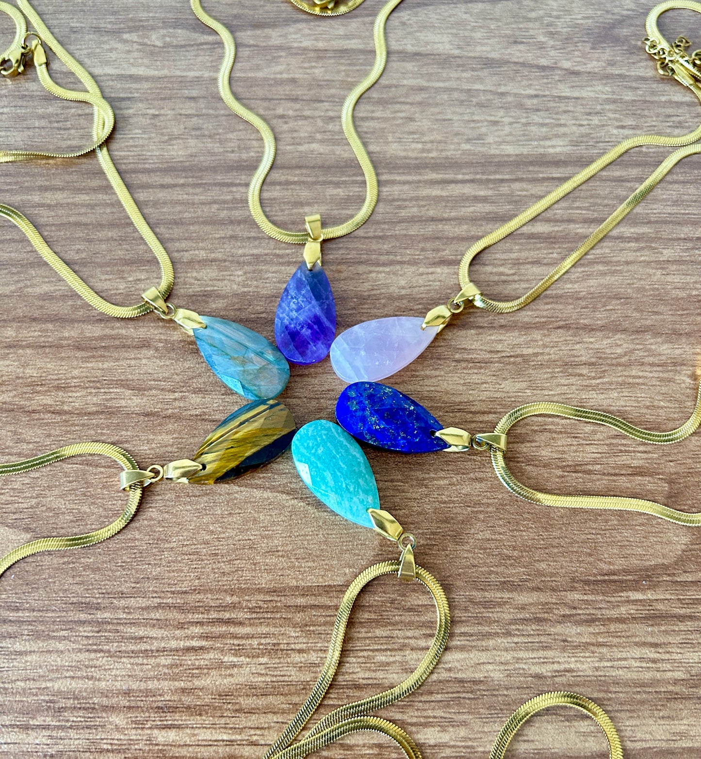 Natural Gemstone Teardrop Pendant Necklace