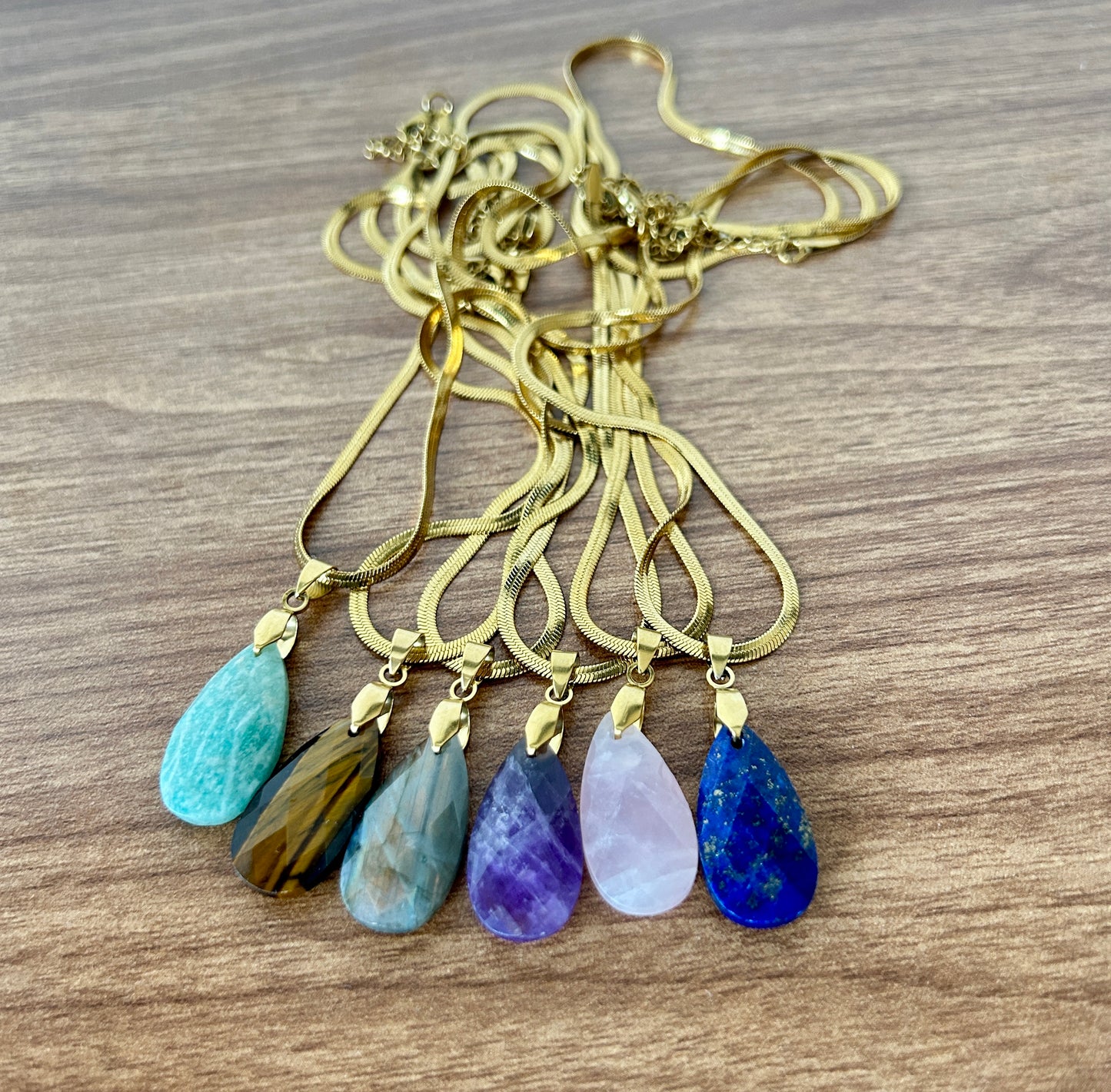 Natural Gemstone Teardrop Pendant Necklace