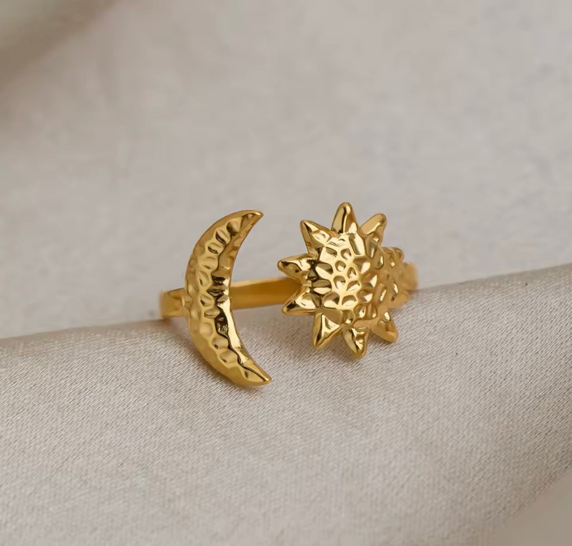 Sun & Moon Adjustable Ring – 18K PVD Gold Plated Stainless Steel