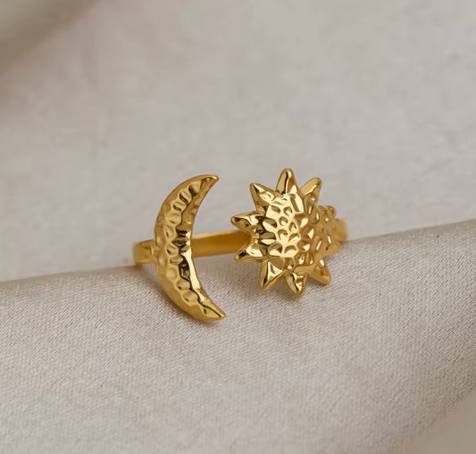 Sun & Moon Adjustable Ring – 18K PVD Gold Plated Stainless Steel