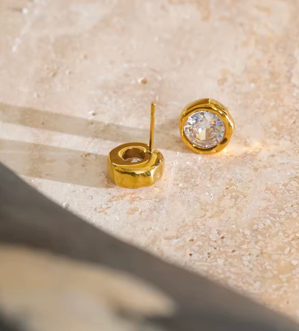 Golden CZ Stud Earrings