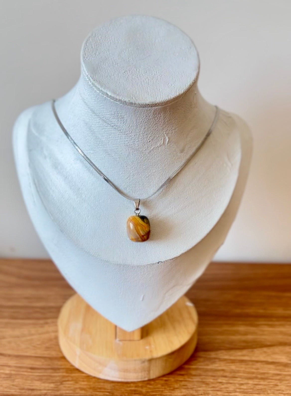 Natural Gemstone Cube Pendant Necklace – Stainless Steel