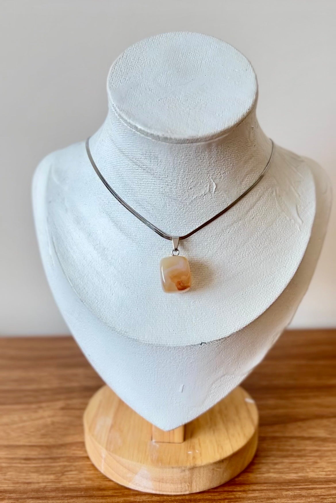 Natural Gemstone Cube Pendant Necklace – Stainless Steel