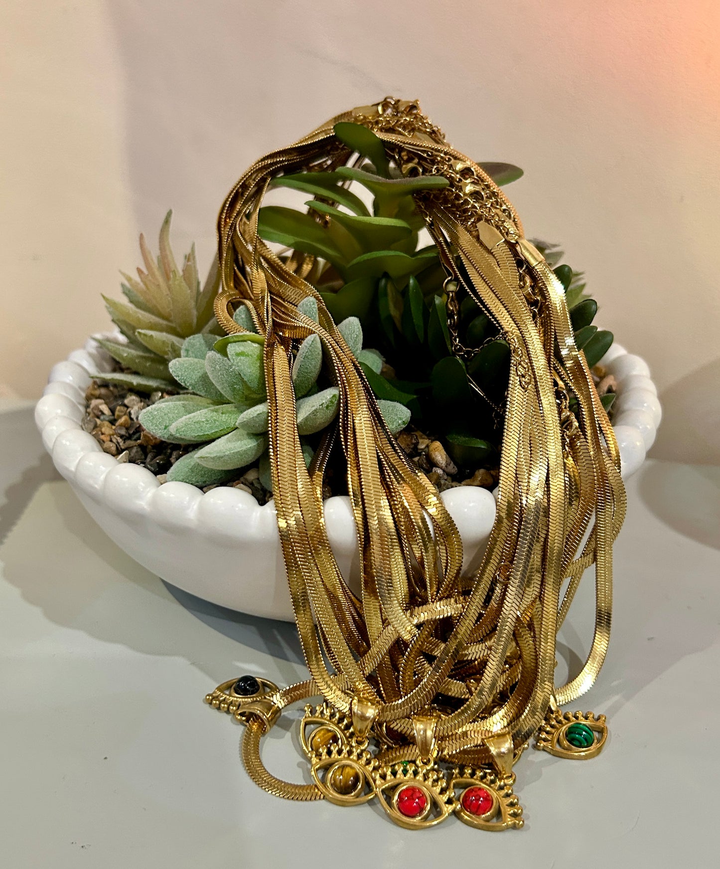 Evil Eye Snake Chain Necklace – Removable Natural Stone Pendant