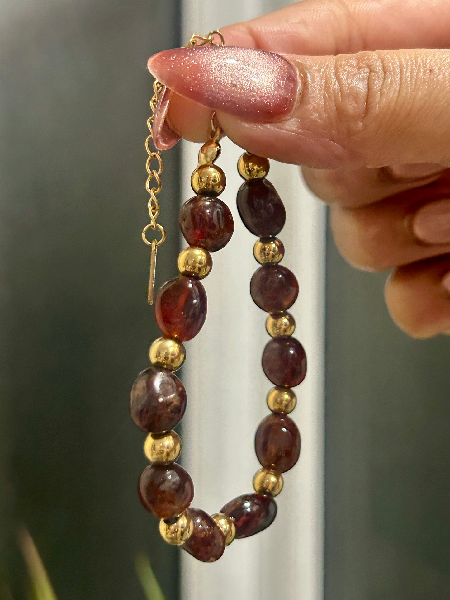 Natural Stone Nugget Bracelet – Handmade Stainless Steel Adjustable Bracelet