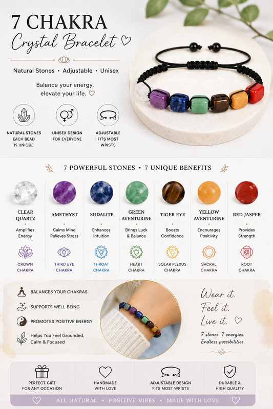 Seven Chakra Natural Stone Adjustable Bracelet – Healing Crystal Cord Bracelet