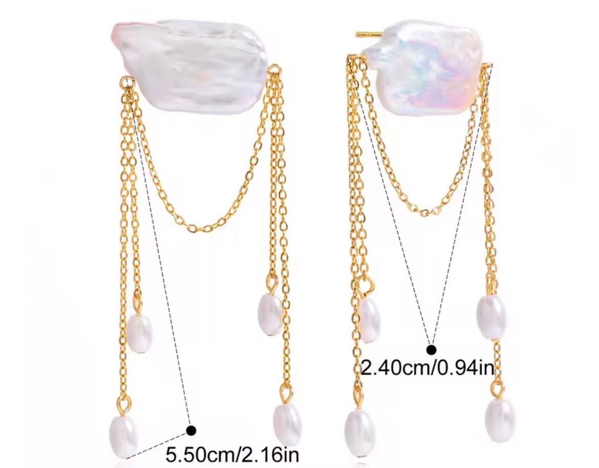 Baroque Freshwater Pearl Chain Drop Earrings