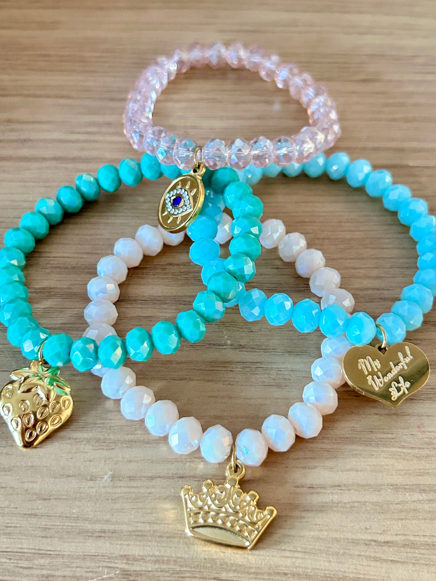 8mm Glass Beads Charm Bracelet
