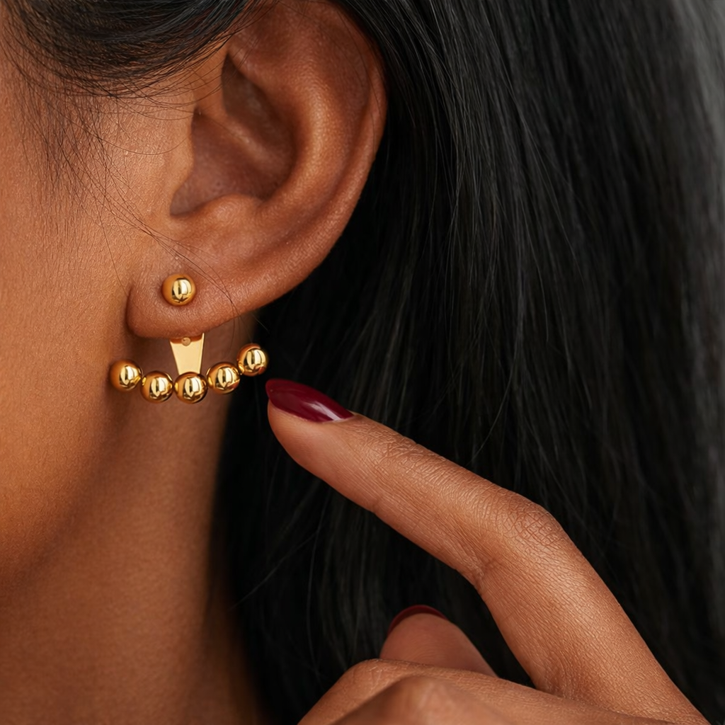 Golden Arc Ear Jacket Stud Earrings