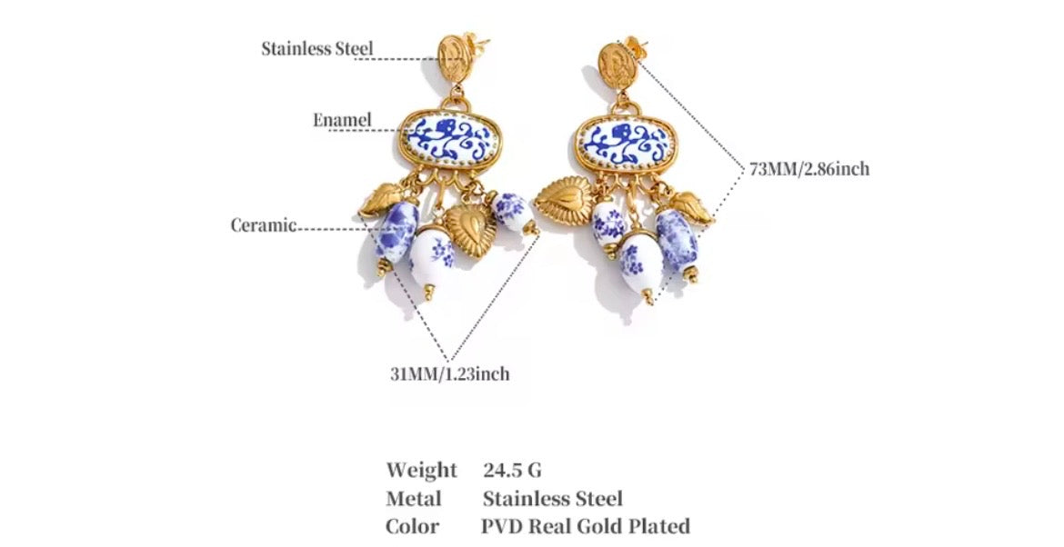 Royal Porcelain Earrings – 18K PVD Gold Plated Stainless Steel