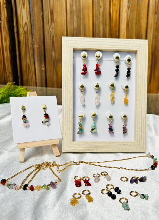 🌿 Natural Harmony Gemstone Collection – Earrings, Necklace & Bracelets (Stainless Steel)