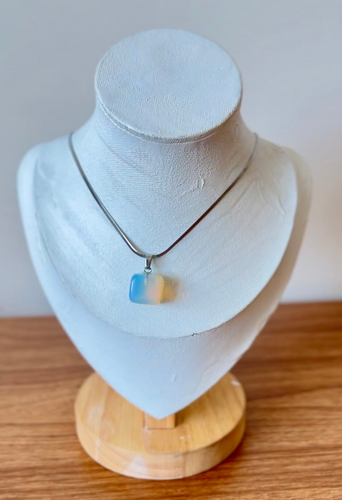 Natural Gemstone Cube Pendant Necklace – Stainless Steel