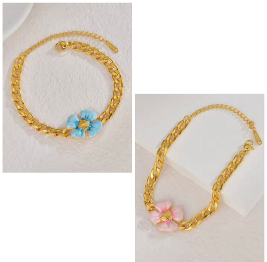 BloomBold Floral Chain Bracelet – Blue & Pink Petals