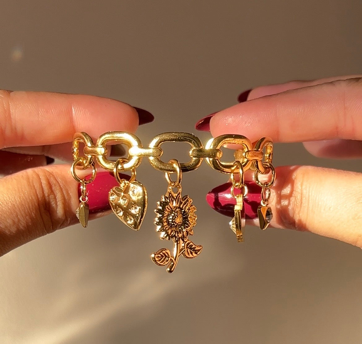 Sunflower Charm Hand Cuff Bracelet