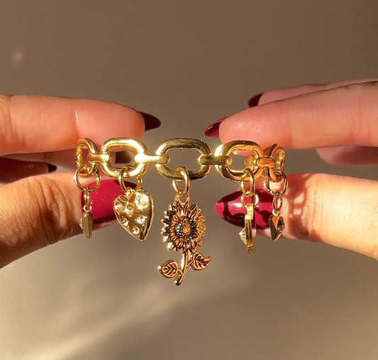 Sunflower Charm Hand Cuff Bracelet