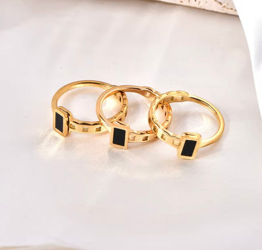 Dainty Black Enamel Geo Ring