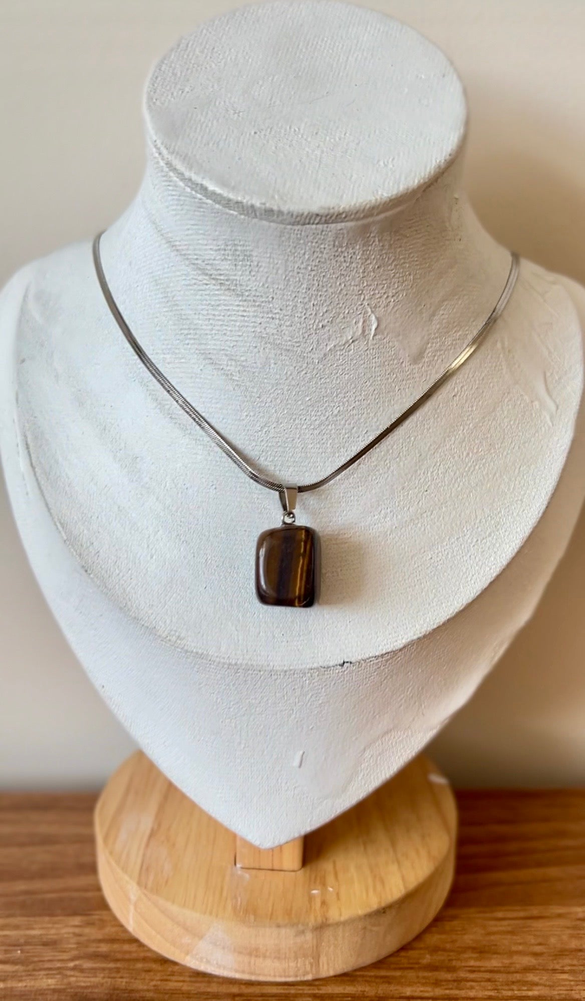 Natural Gemstone Cube Pendant Necklace – Stainless Steel