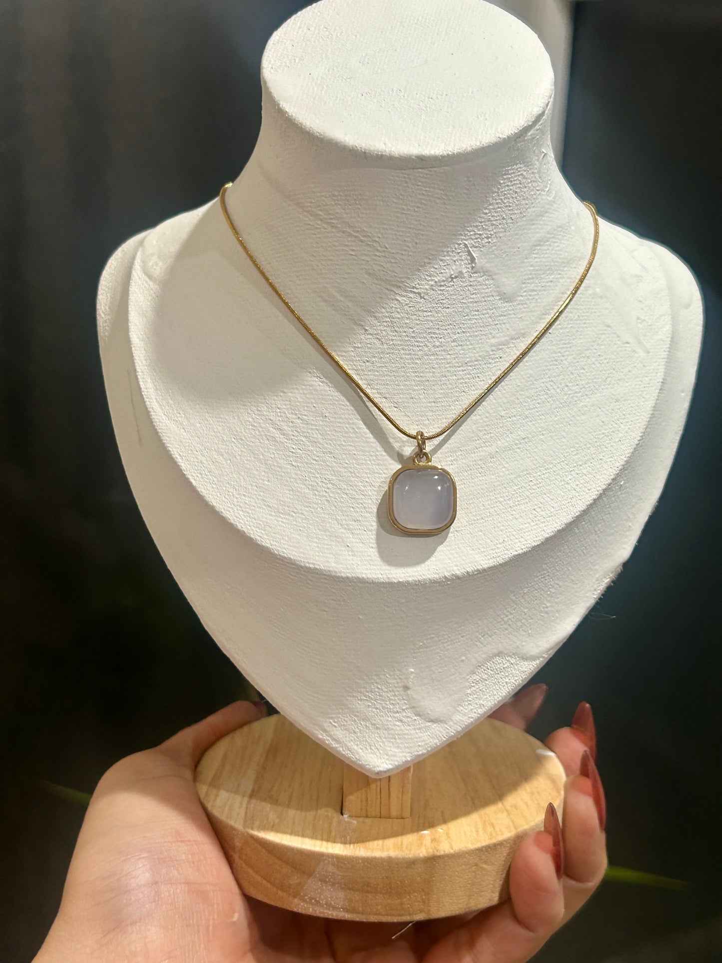 Natural Stone Square Pendant Necklace