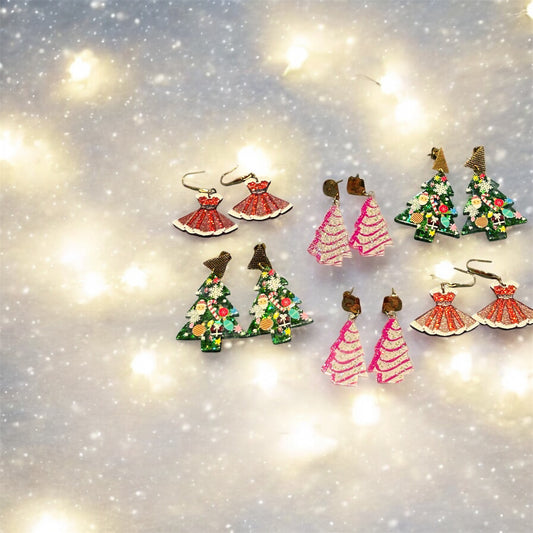 Christmas Earrings Collection – Lightweight Acrylic Festive Studs & Dangles