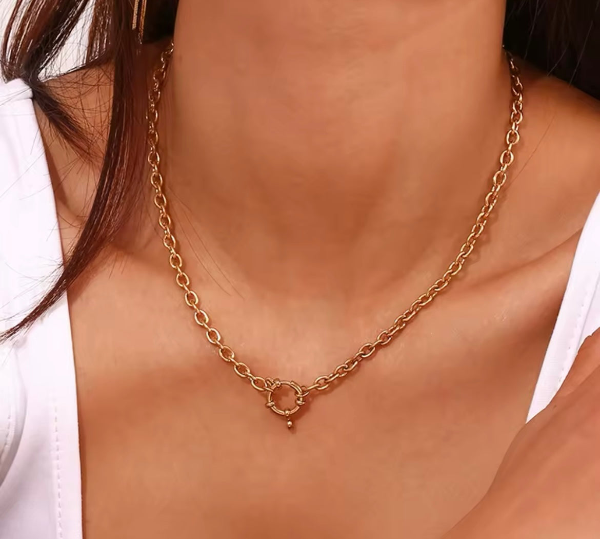 Flat Snake & Rolo Chain Necklace – 18K Gold Plated