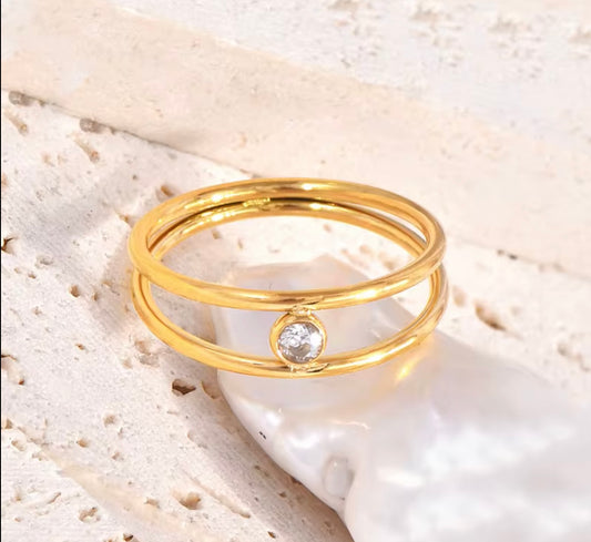 Dainty Stacker Ring with Crystal Accent