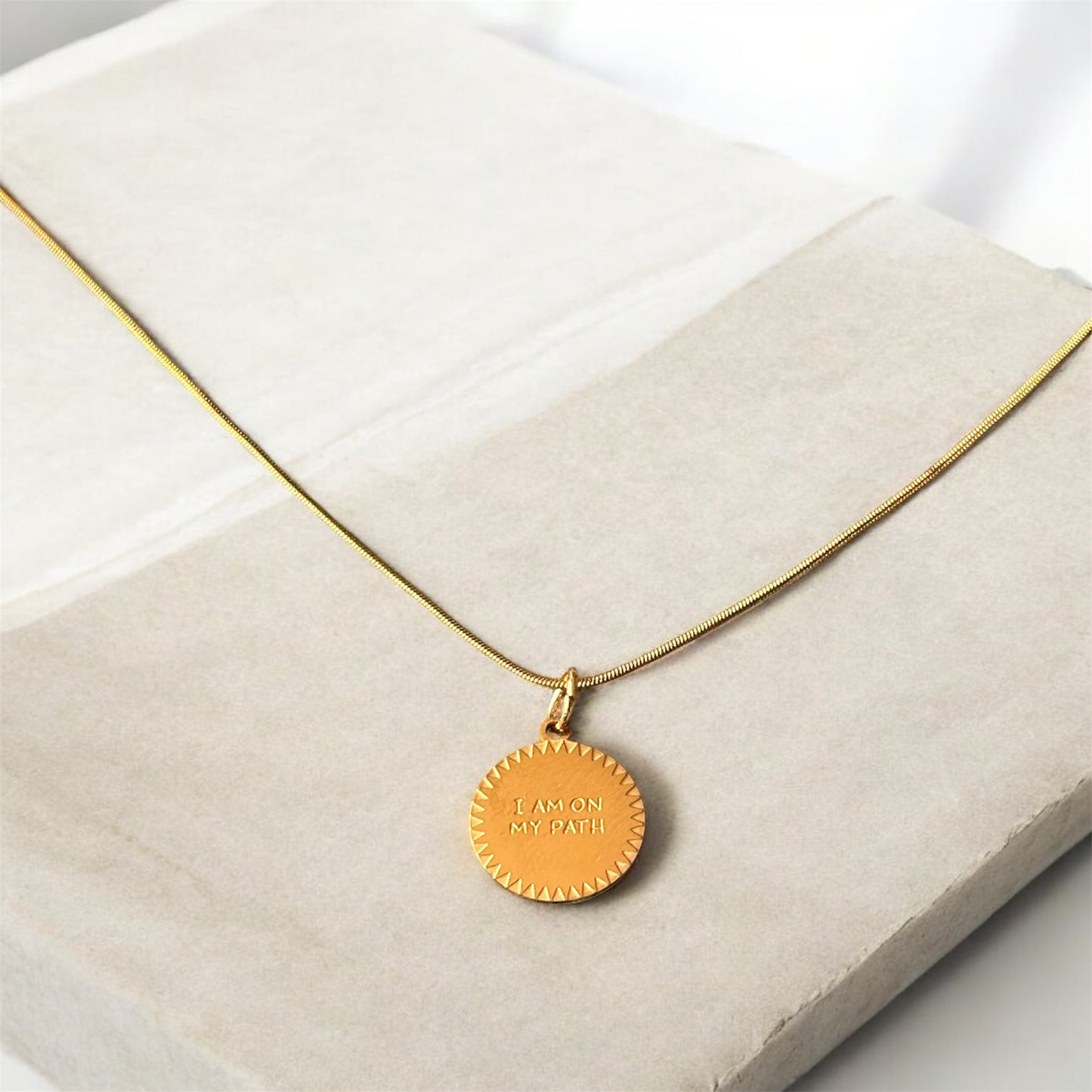 Affirmation Disc Pendant Necklace – Stainless Steel Snake Chain (3 Designs)