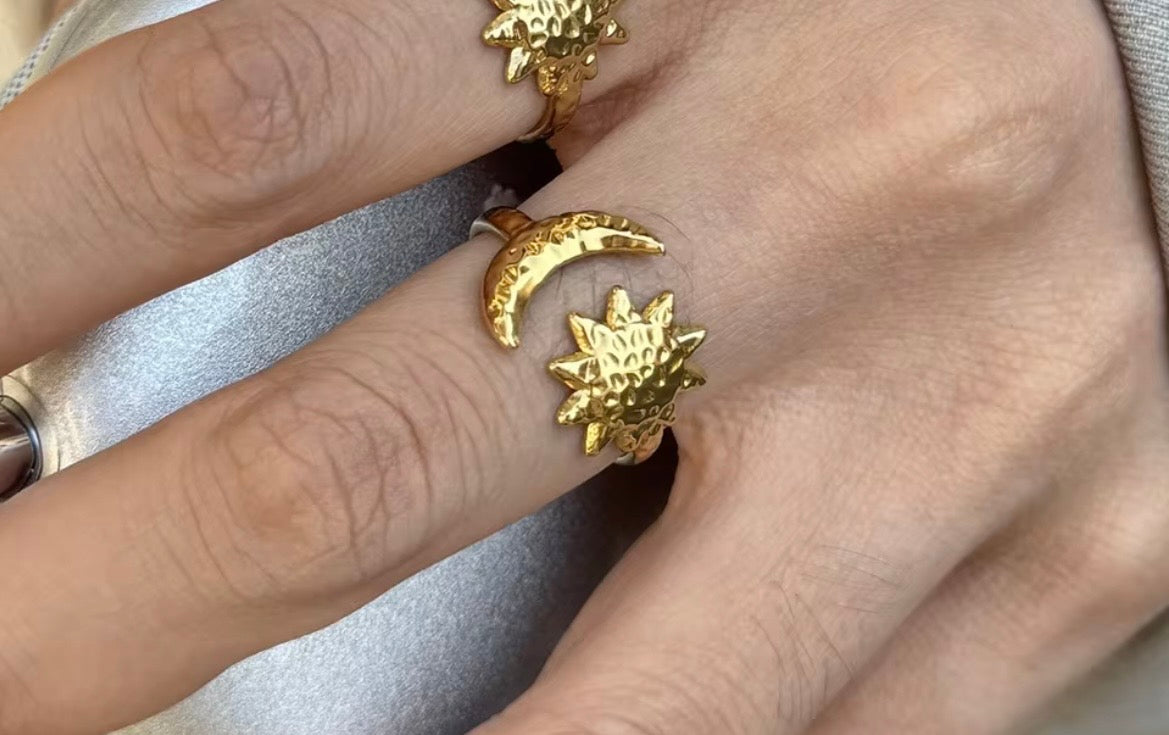 Sun & Moon Adjustable Ring – 18K PVD Gold Plated Stainless Steel