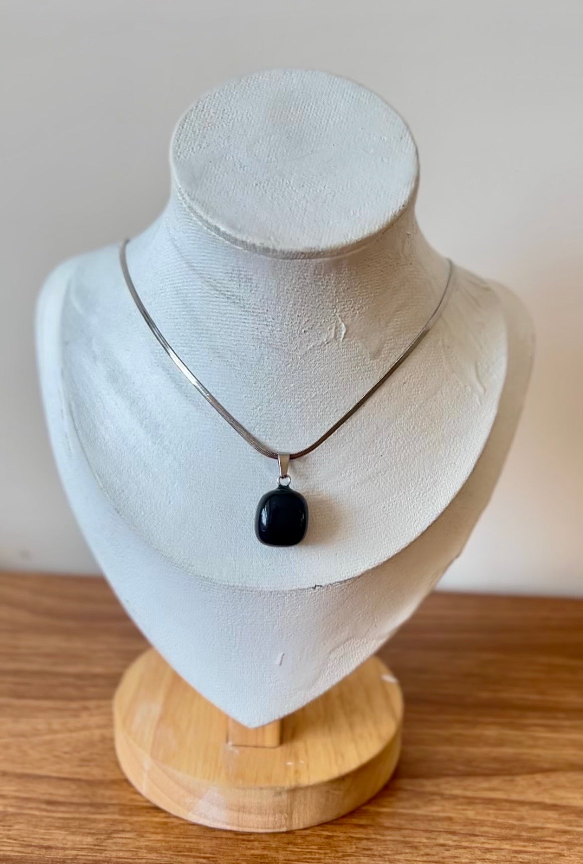 Natural Gemstone Cube Pendant Necklace – Stainless Steel