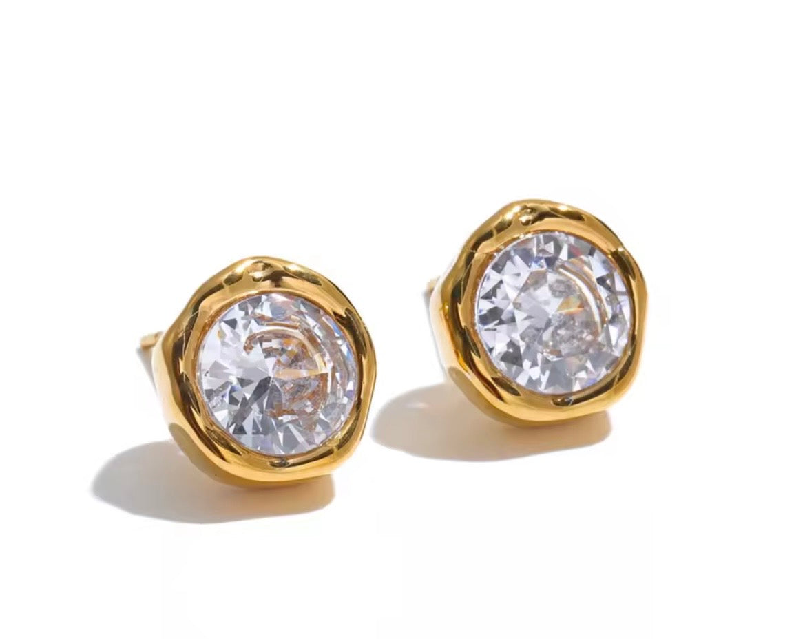 Golden CZ Stud Earrings