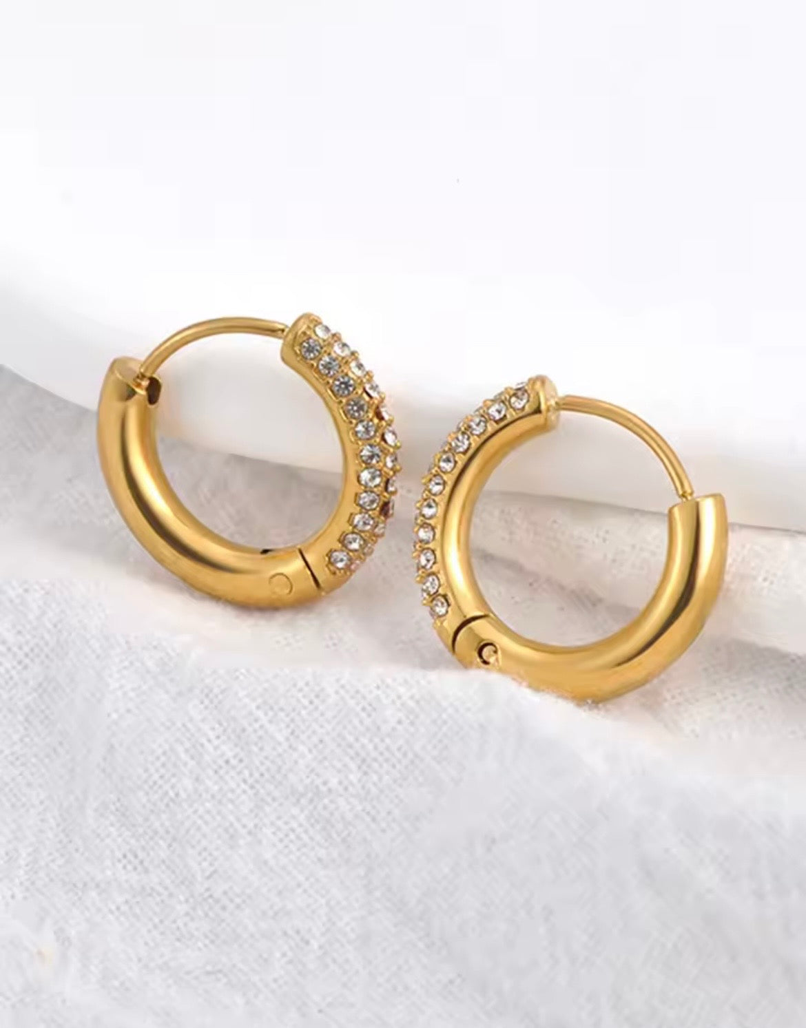 Crystal Pave Gold Huggie Hoop Earrings
