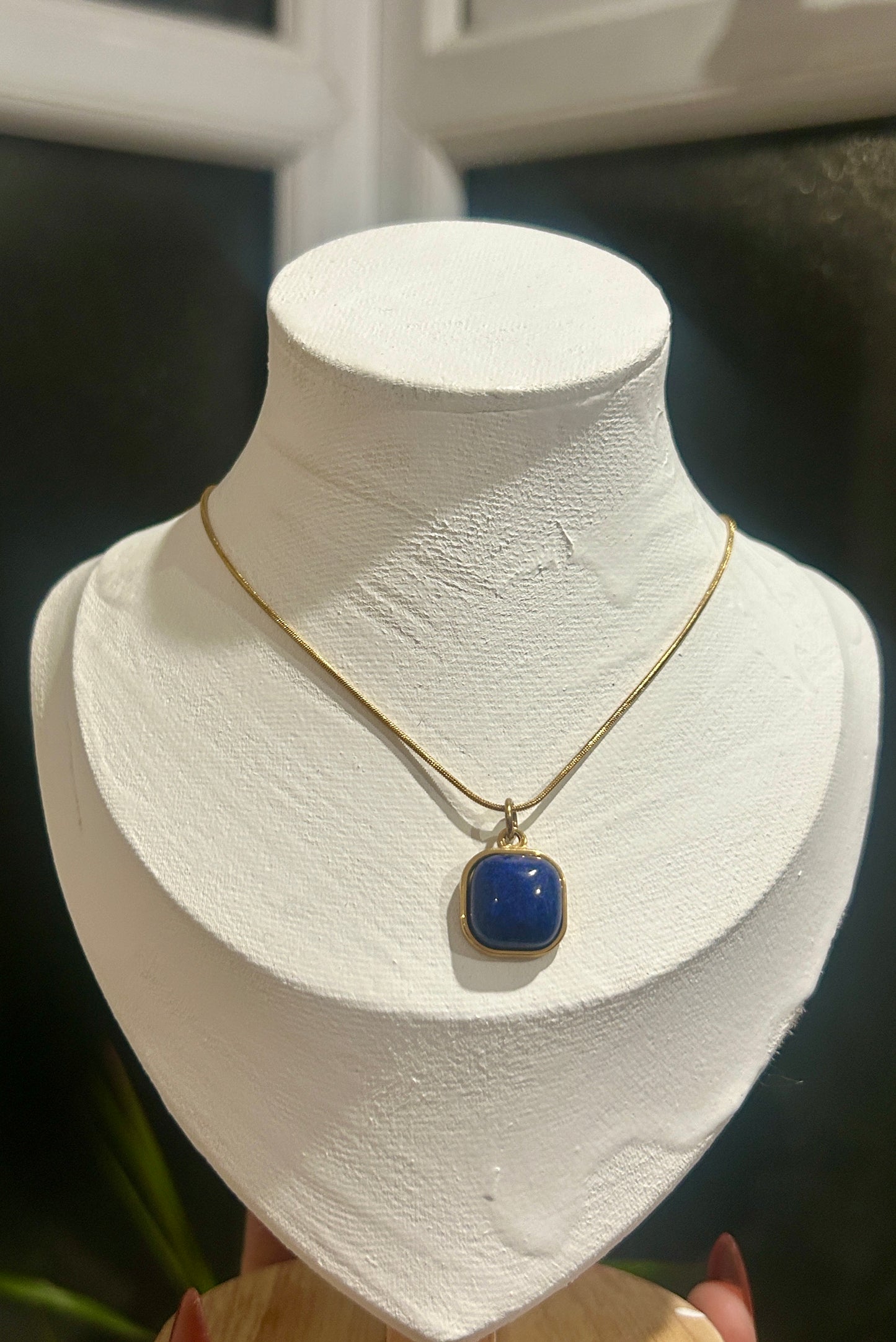 Natural Stone Square Pendant Necklace