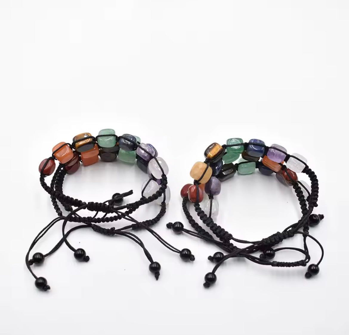 Seven Chakra Natural Stone Adjustable Bracelet – Healing Crystal Cord Bracelet