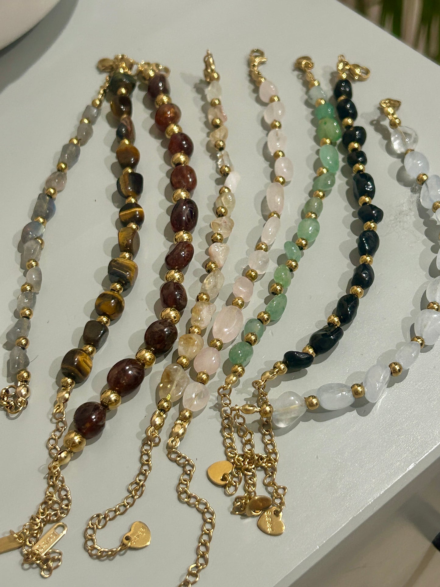 Natural Stone Nugget Bracelet – Handmade Stainless Steel Adjustable Bracelet