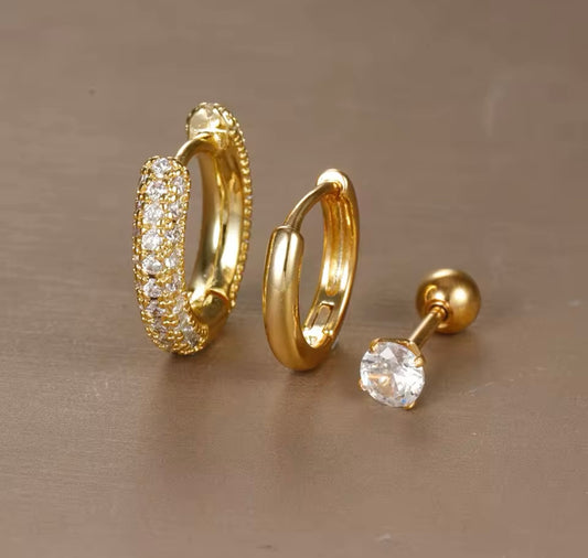 Trio Glow Stainless Steel Earring Set