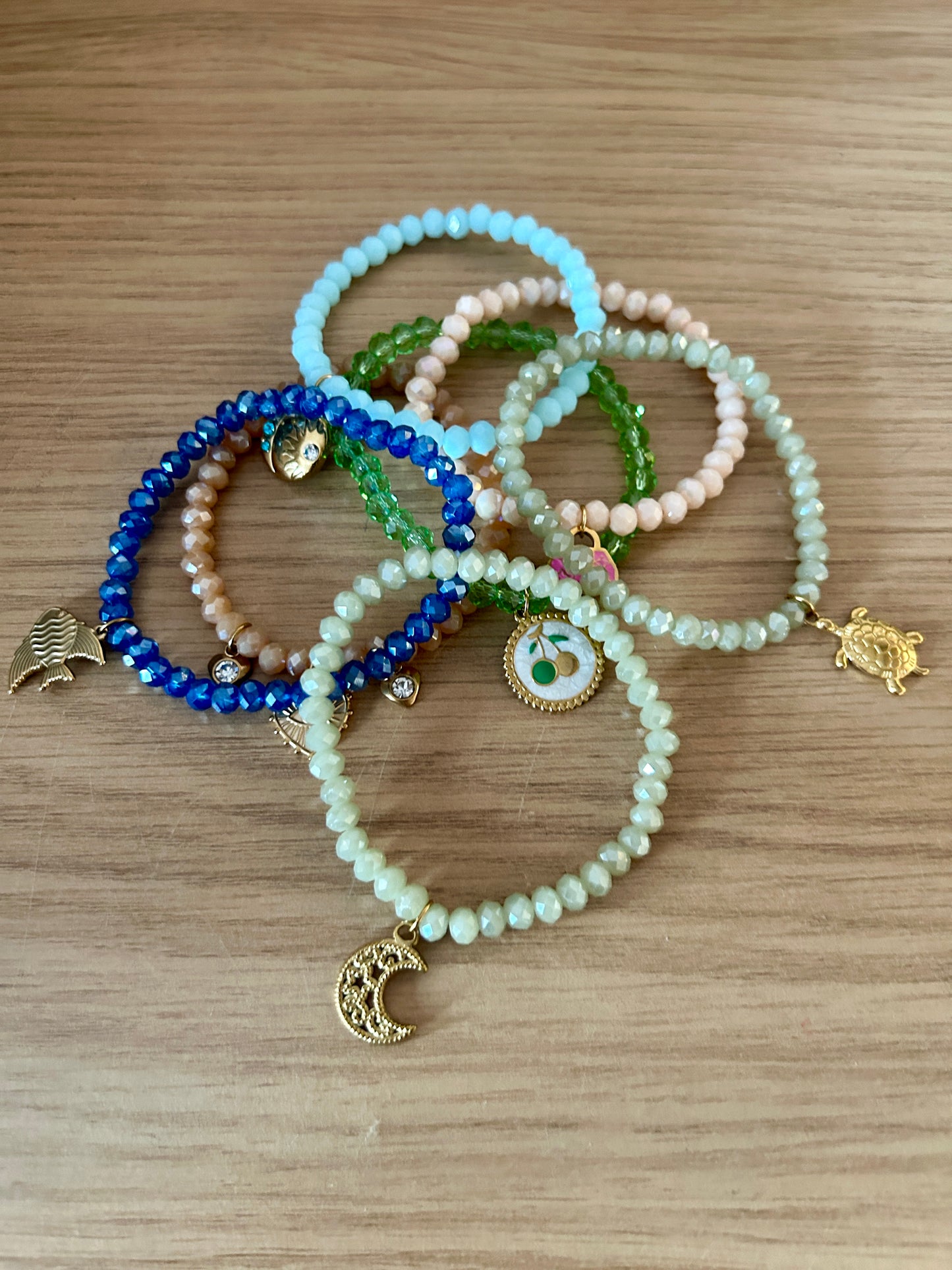 6mm Glass Beads Charm Bracelet