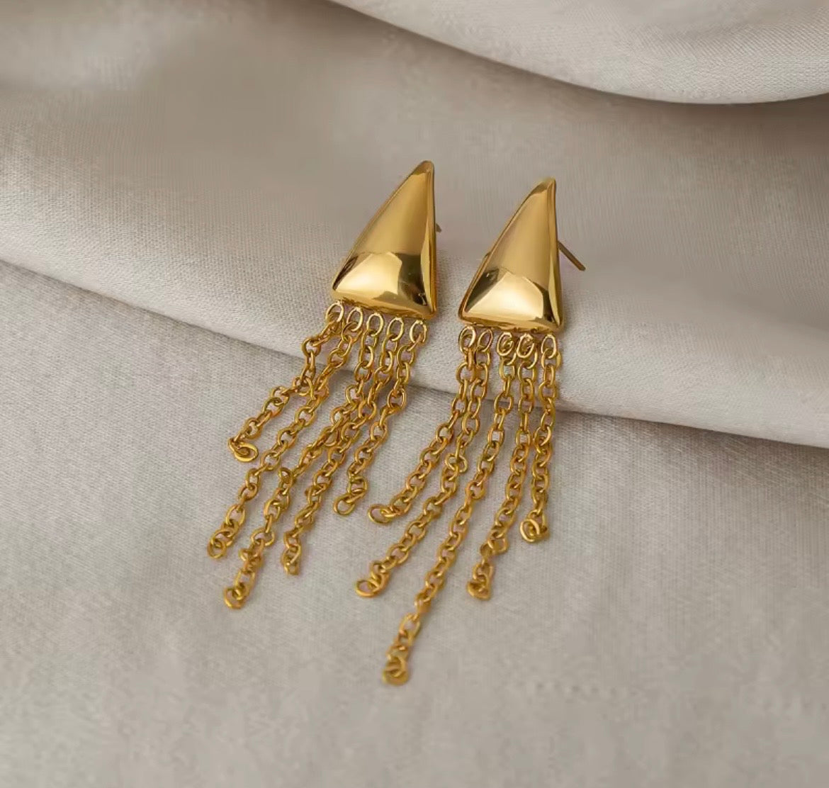 Golden Cascade Tassel Earrings – Stainless Steel