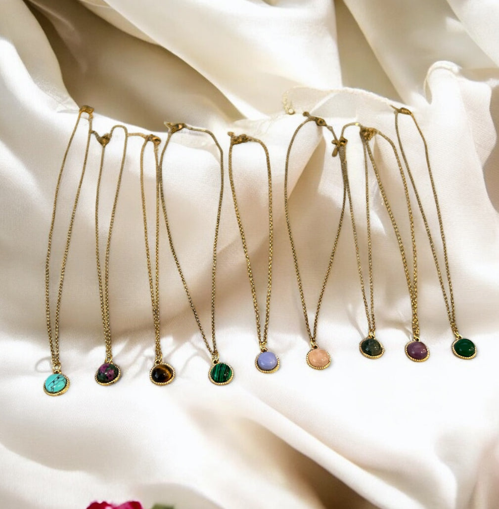 Mystic Earth Collection – Natural Stone Jewellery Set (Malachite, Amethyst, Tiger Eye, Turquoise, Green Jade, Rose Quartz, Blue Lace Agate,Plant Agate, Unakite)