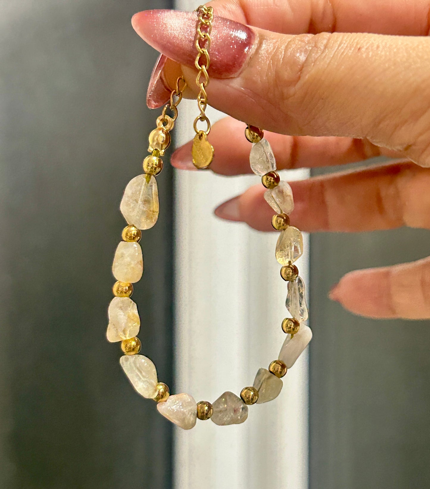 Natural Stone Nugget Bracelet – Handmade Stainless Steel Adjustable Bracelet