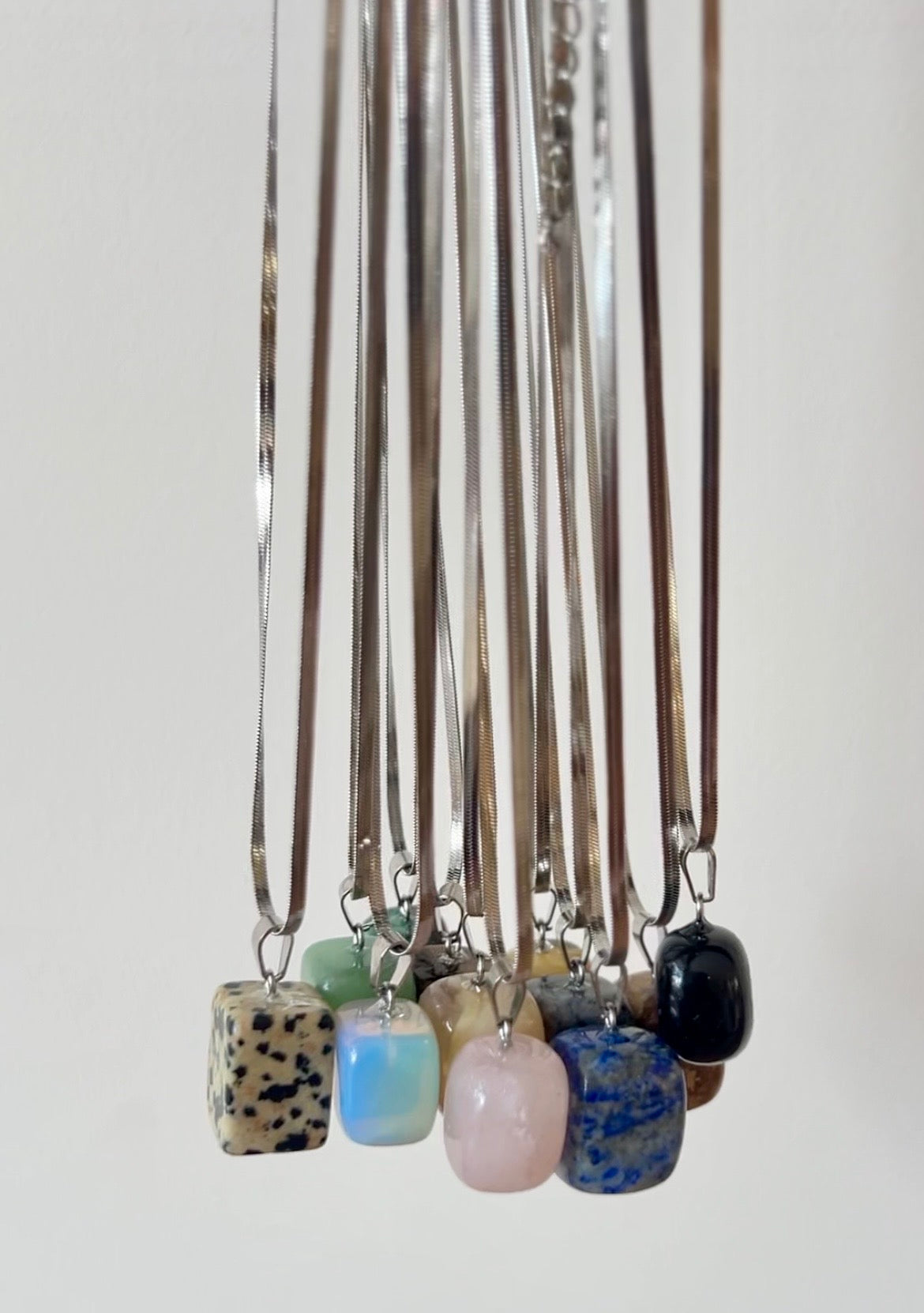 Natural Gemstone Cube Pendant Necklace – Stainless Steel