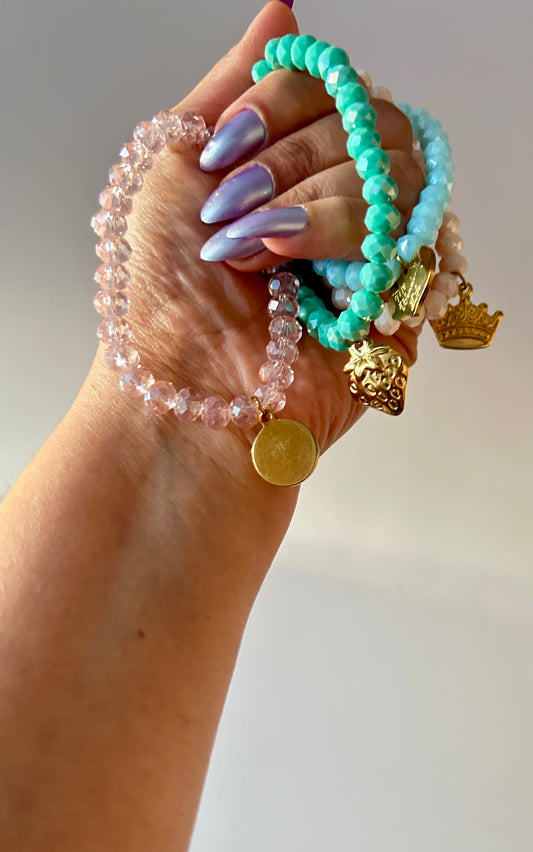 8mm Glass Beads Charm Bracelet