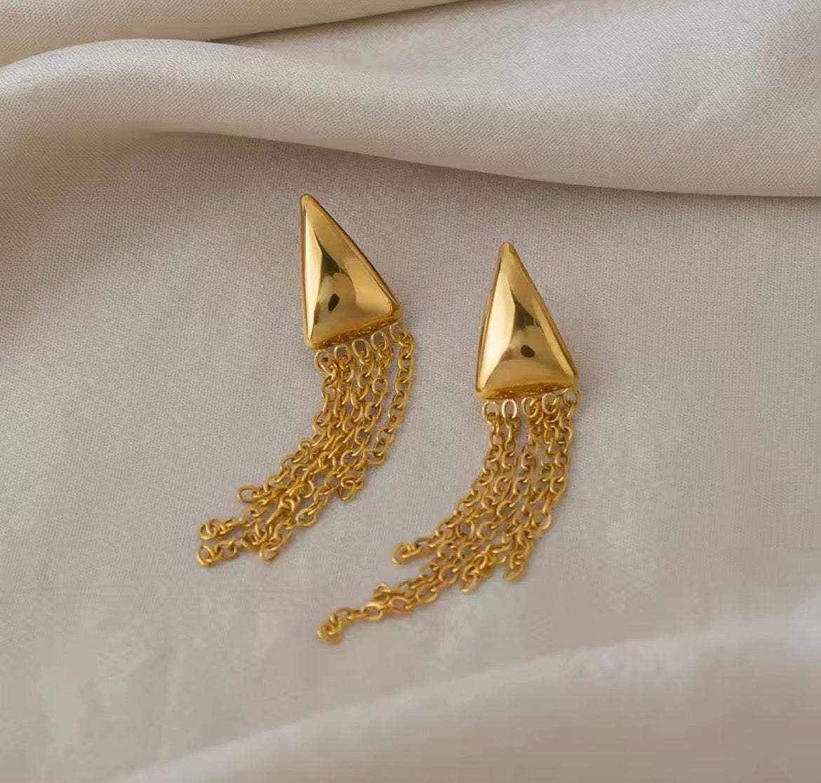 Golden Cascade Tassel Earrings – Stainless Steel