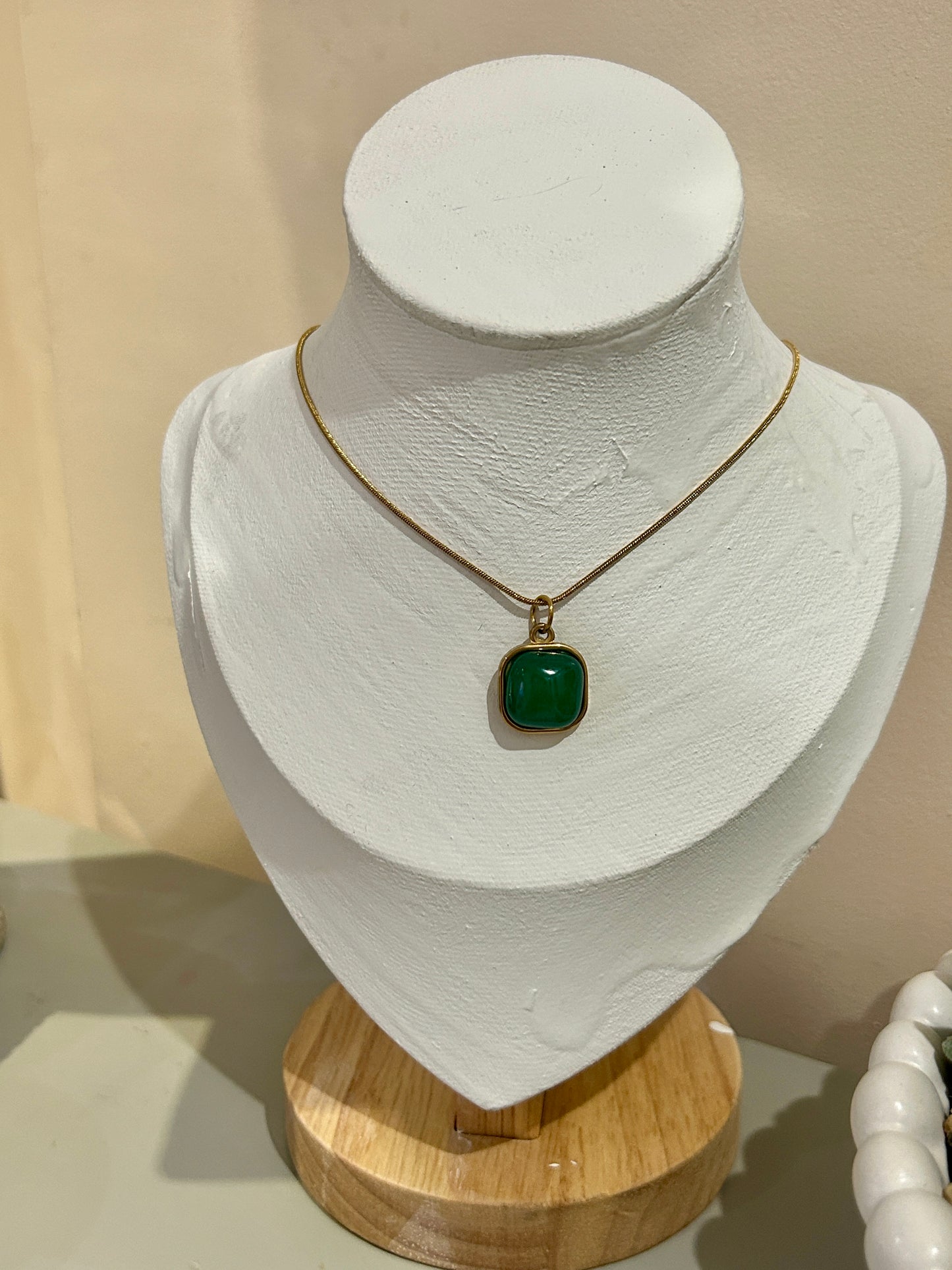 Natural Stone Square Pendant Necklace